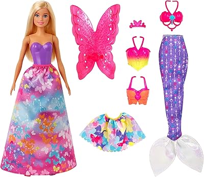 Coffret cadeau poupée barbie dreamtopia habillée, 12,5 pouces, blonde avec 3 tenues, gjk40