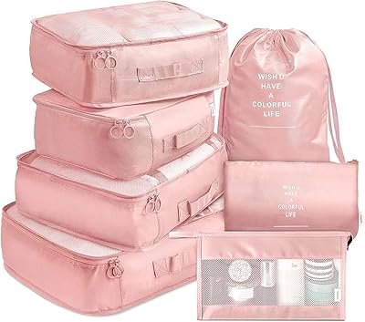 Cubes d'emballage luxueux, ensemble d'organisateurs de valise de voyage 7 pièces avec trousse