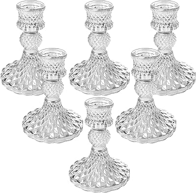 The white shop ensemble de 6 bougeoirs en verre, bougeoir transparent et bougeoir