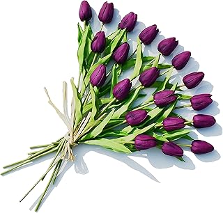 Onlyart 20pcs tulipes artificielles violettes avec matériau en latex souple pour la décoration