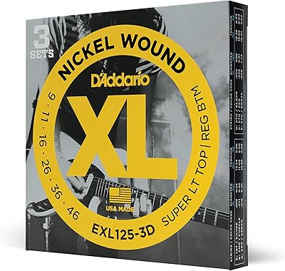 Cordes pour guitare électrique d'addario exl125-3d nickelwind, dessus extra léger/bas régulier, 9-46, 3