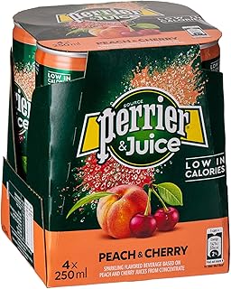 Jus pétillant de pêche et de cerise perrier en boîte, 4 pièces, 250