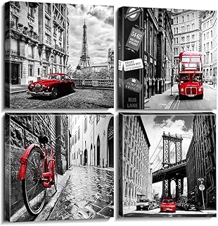 Impression sur toile smurfour tour eiffel et pont de brooklyn, cadre moderne