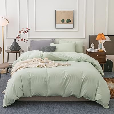 Janlive housse de couette en coton lavé queen ultra doux 100