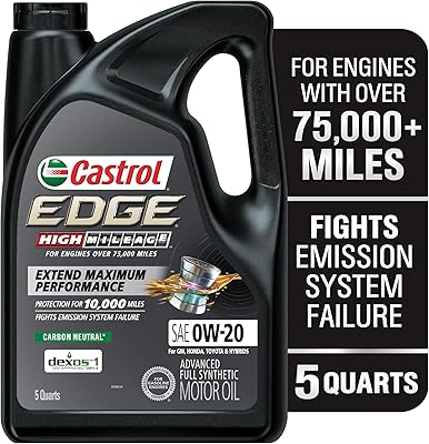 Huile moteur entièrement synthétique avancée castrol edge high mileage 0w-20, 5 pintes