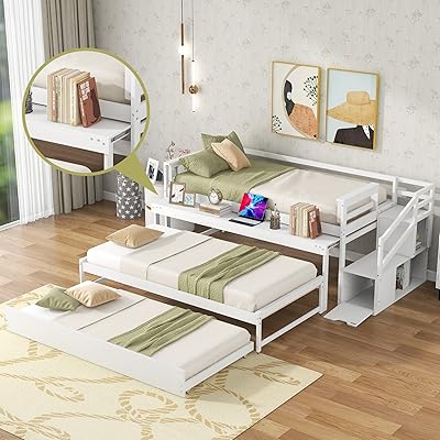 Koyhome lit de repos double avec lit double pivotant, bureau flexible et tiroir