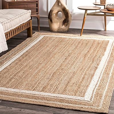Tapis en jute naturel ripaz avec ligne blanche tressée tissée à la main