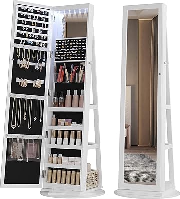 L favor armoire à bijoux rotative à 360 degrés avec 6 lumières led, miroir pleine longueur avec grande capacité pour l'organisation de bijoux, miroir verrouillable sur pied pour chambre et dressing. Votre centre commercial virtuel au Sénégal : Diaytar