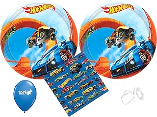 Ensemble de fournitures de fête hot wheels avec assiettes à dessert et serviettes