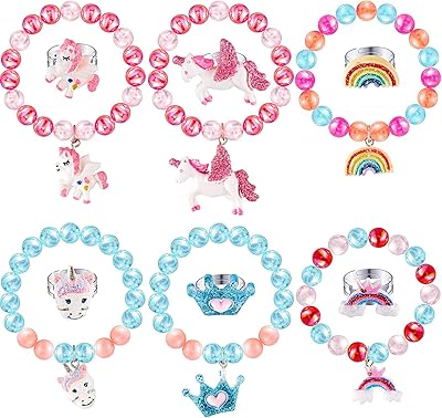 Ensemble de 12 bracelets et bagues licorne bracelet couronne à paillettes colorées