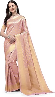 Sari zari en soie jacquard banarasi pour femme avec chemisier non cousu