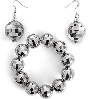 Ensemble de bijoux boule disco, bracelet et boucles d'oreilles diva en argent