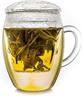 Tasse à thé tout-en-un kryano avec filtre en verre et couvercle intégré, tasse