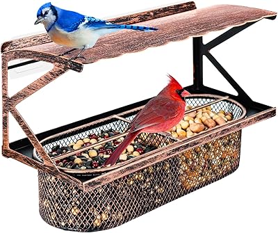 Mangeoire à oiseaux de fenêtre en métal, grandes mangeoires pour oiseaux sauvages d'extérieur