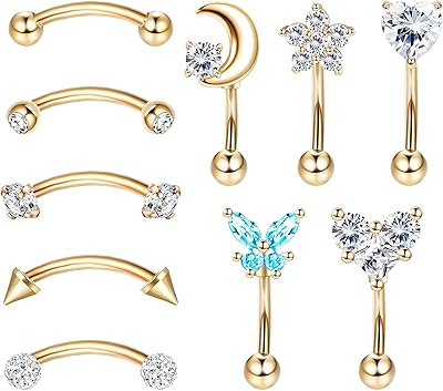 10 pièces 16g rock death boucles d'oreilles pour femmes en acier inoxydable ventre