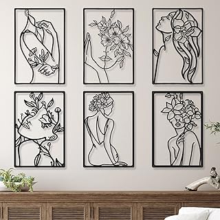 6 pièces décoration murale en métal noir moderne abstrait femme art mural esthétique