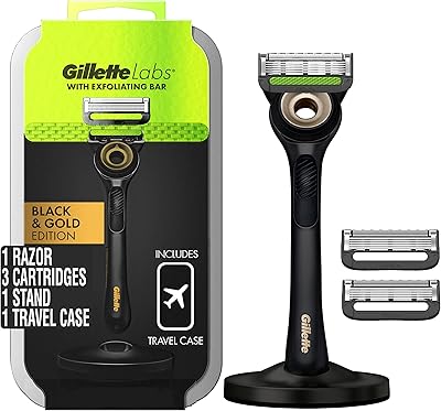 Rasoir gillette pour hommes avec tampon exfoliant, gillette labs gold edition, comprend 1