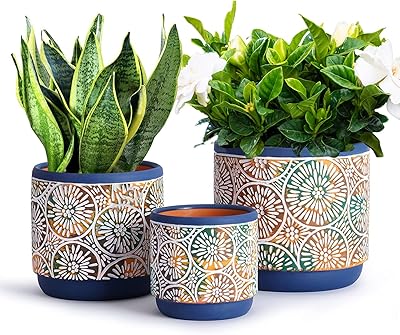 Lot de 3 pots de fleurs en céramique ensemble d'intérieur avec trous