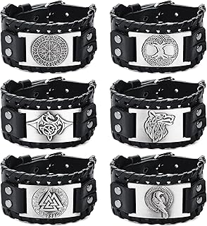 6pcs bracelet viking pour hommes en cuir large design viking bijoux nordique