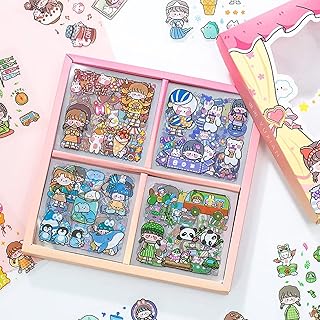 Ensemble d'autocollants, 100 pièces d'autocollants d'animaux de fille de dessin animé mignon, feuilles