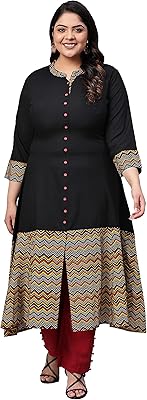 Kurta trapèze imprimé en rayonne et batiste de coton grande taille pour femme