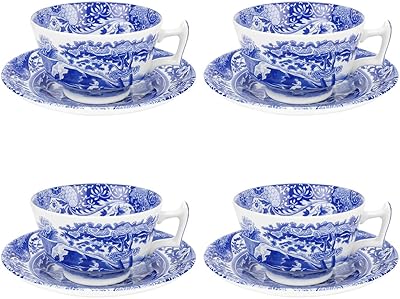 Ensemble tasse et soucoupe à thé bleu italien spud, 4 pièces