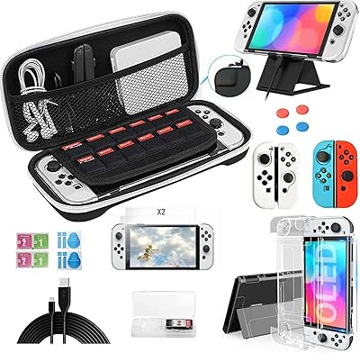 Kit d'accessoires pour nintendo switch oled, yakiter étui de transport portable 14 en