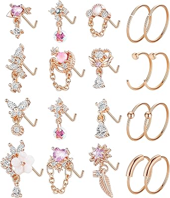 20 pièces 20g anneaux de nez pendants clous pour femmes en acier inoxydable