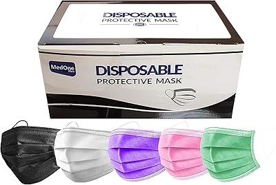 Masque facial non tissé jetable multicolore à 3 épaisseurs midun - 50 pièces/boîte