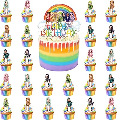 25 pièces fournitures de fête d'anniversaire de poupées hautes arc-en-ciel décorations de cupcakes