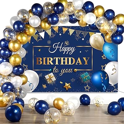 Ensemble de 50 ballons d'anniversaire bleus, bannière d'anniversaire bleue, arrière-plan de photographie