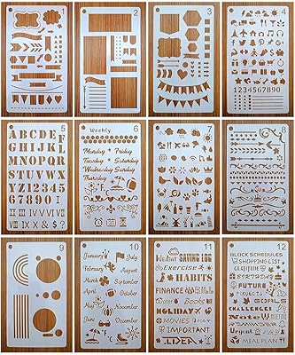 Lot de 12 pochoirs pour planificateur de journal ensemble réutilisables pour carnet a5