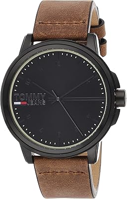 Montre tommy hilfiger pour homme à cadran noir et bracelet en cuir