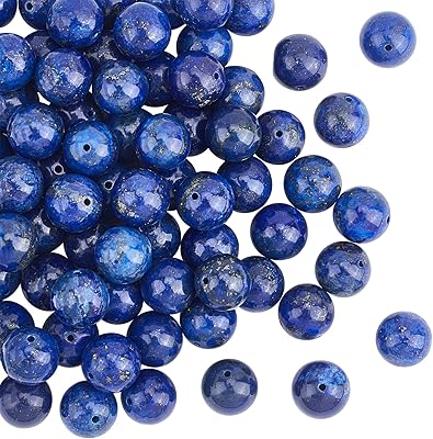 Olicraft 76 pièces 10mm perles de roche bleues lapis-lazuli naturelles rondes pierres précieuses