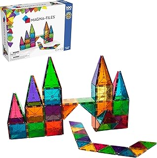 Carreaux de construction magnétiques 3d magna tiles, couleurs transparentes, 100 pièces