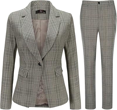 Ensemble de costume 2 pièces classique à carreaux pour femme avec un bouton