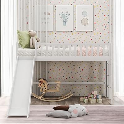 Lit mezzanine à profil bas sweet fm avec conception coulissante peu encombrante, échelle