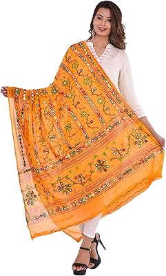 Écharpe dupatta en coton brodé de mode ethnique avec miroir brodé, écharpe chunni