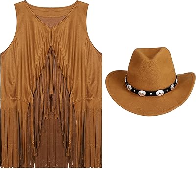 Ensemble de vêtements cowgirl pour femmes des années 70, chapeau de cowboy hippie