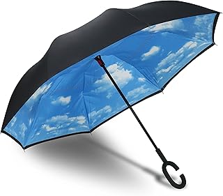 Parapluie inversé prucella, grand parapluie droit double couche coupe-vent, grand parapluie de voiture