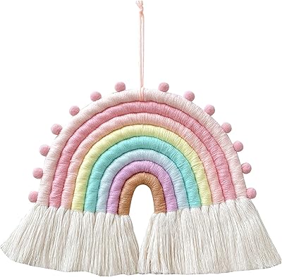 Décoration murale colorée arc-en-ciel avec pompon amovible pour décoration de salle