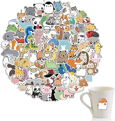 100 pièces autocollants animaux mignons en vinyle imperméables pour enfants colorés