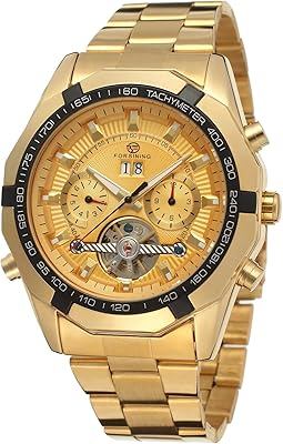 Montre de luxe pour homme avec calendrier automatique en acier inoxydable doré fsg340m4g3