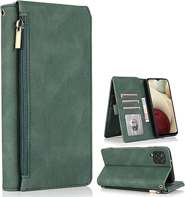 Étui de protection design portefeuille pour samsung galaxy a12/m12, étui à rabat en cuir décontracté avec fermeture éclair et porte-cartes pour samsung a12/m12 (vert). Commandez malin, vivez mieux avec Diaytar