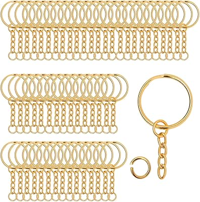 50pcs porte-clés fendus en métal avec chaîne et maillons ouverts, anneaux porte-clés fendus