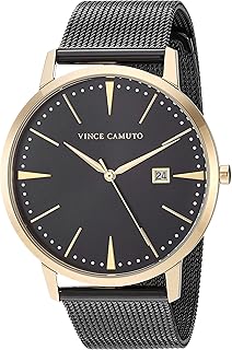Montre-bracelet en maille dorée et noire avec fonction date vc/5301gpbk pour femme