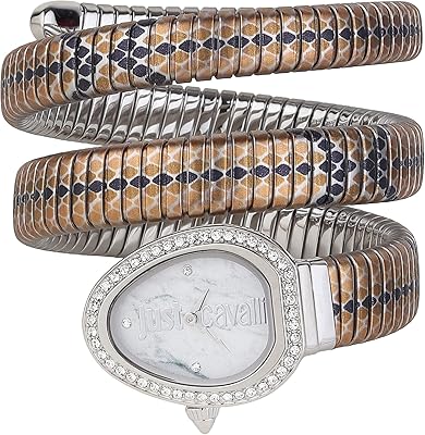 Montre à quartz just cavalli serpenti reale, affichage analogique et bracelet en acier