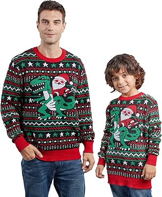 Pull de noël de la famille des dinosaures laids pull tricoté à col