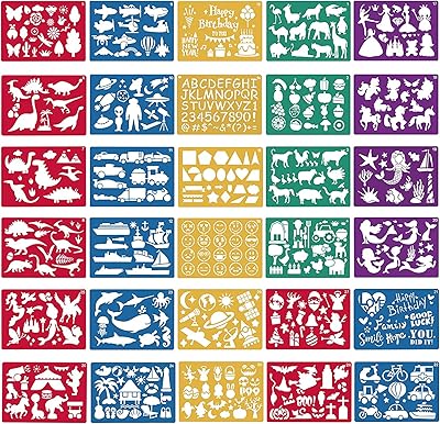 Ensemble de 30 pochoirs à dessin pour enfants, pochoirs en plastique pour enfants