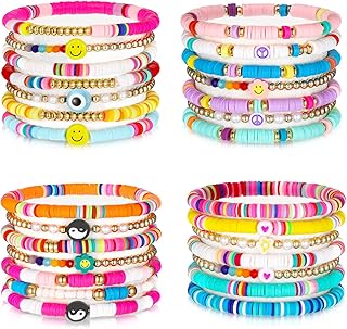 Yu miu heishi surfer 28 pièces 4 pièces perles colorées mauvais œil empilables